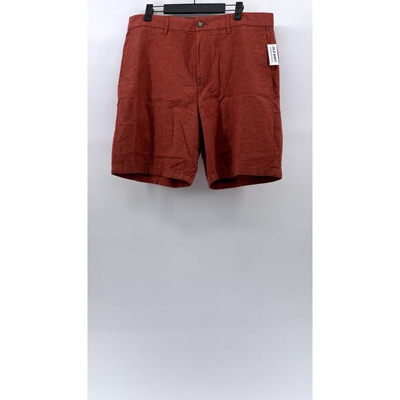 OLD NAVY Men's Amberglow Red 8" Rotation Linen-Blend Chino Shorts SZ 34 - Picture 1 of 10